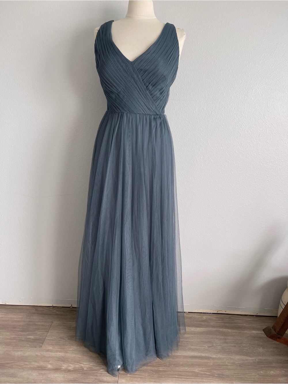 Sorella Vita 9156 Slate Grey English Net Pleated V-Neck Dress Size 18